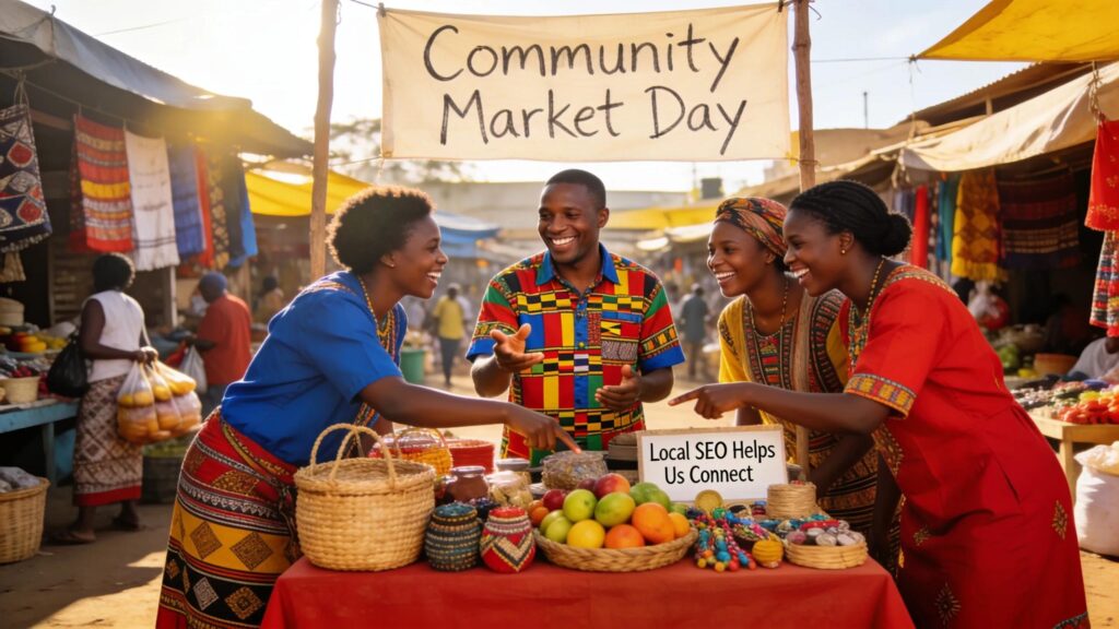 Retailer engaging with customers at a community event in a Kenyan market